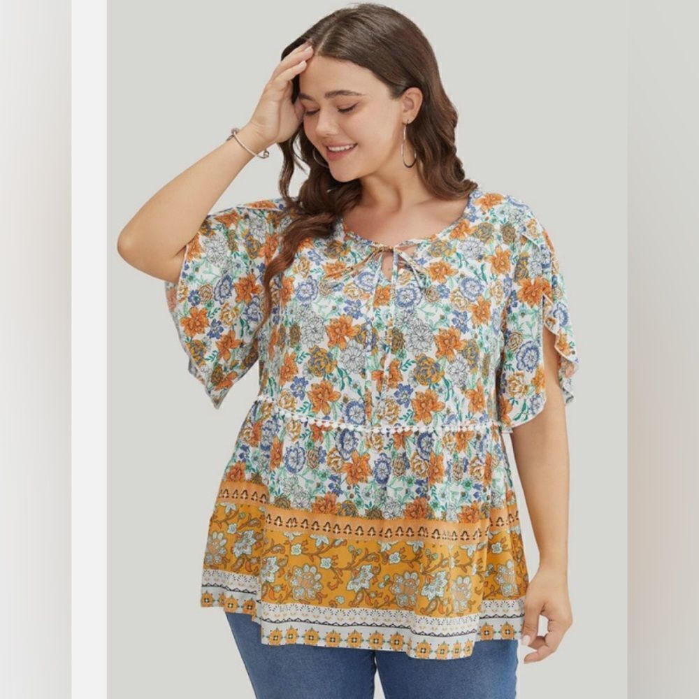 NWT- bloomchic- tulip sleeve floral blouse- boho style- Size 12